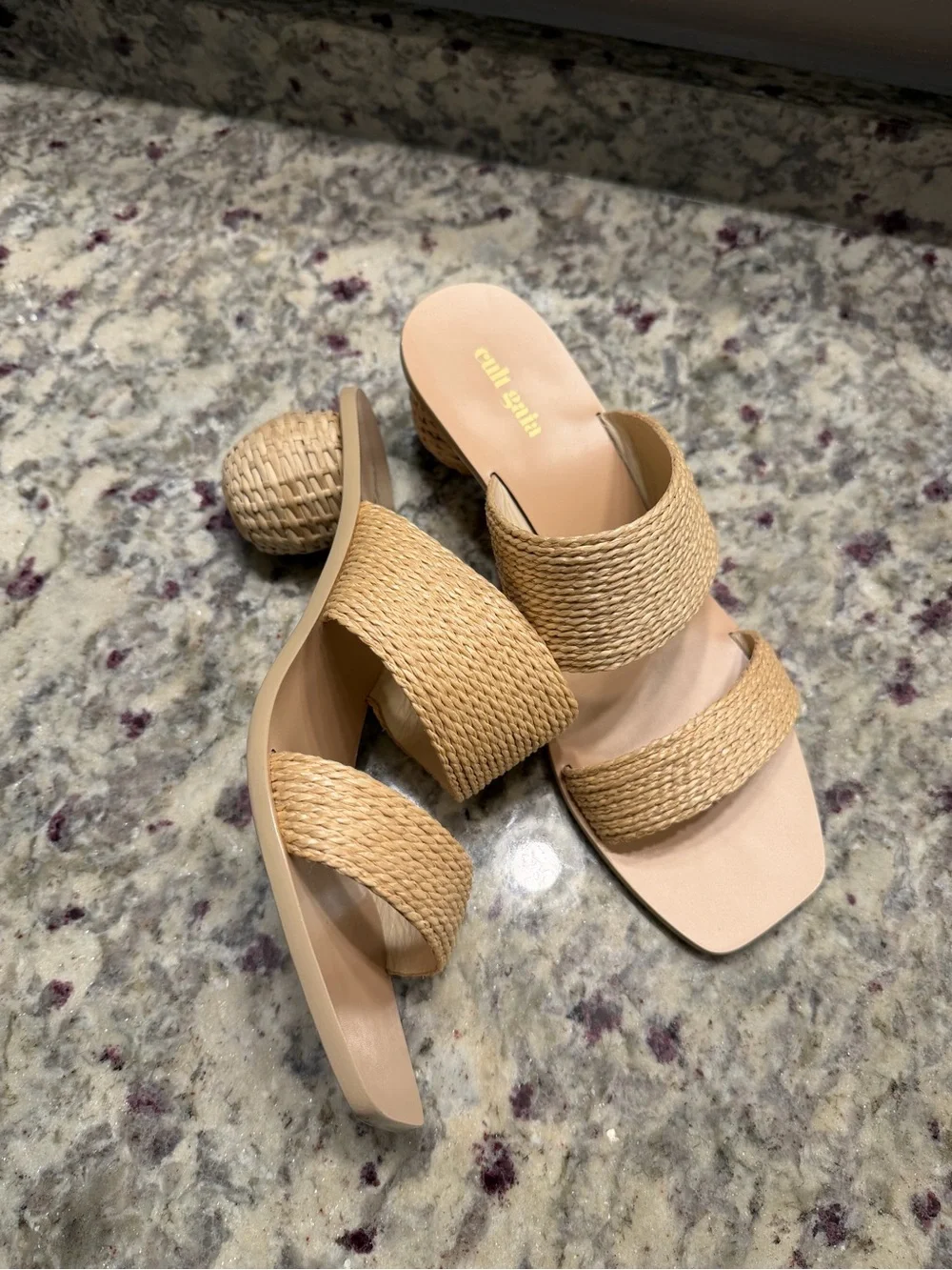 Cult Gaia Woven Two Band Slide Heels Sandals Vacation Resortwear